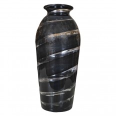 Clear tall Murano glass vase with black swirls